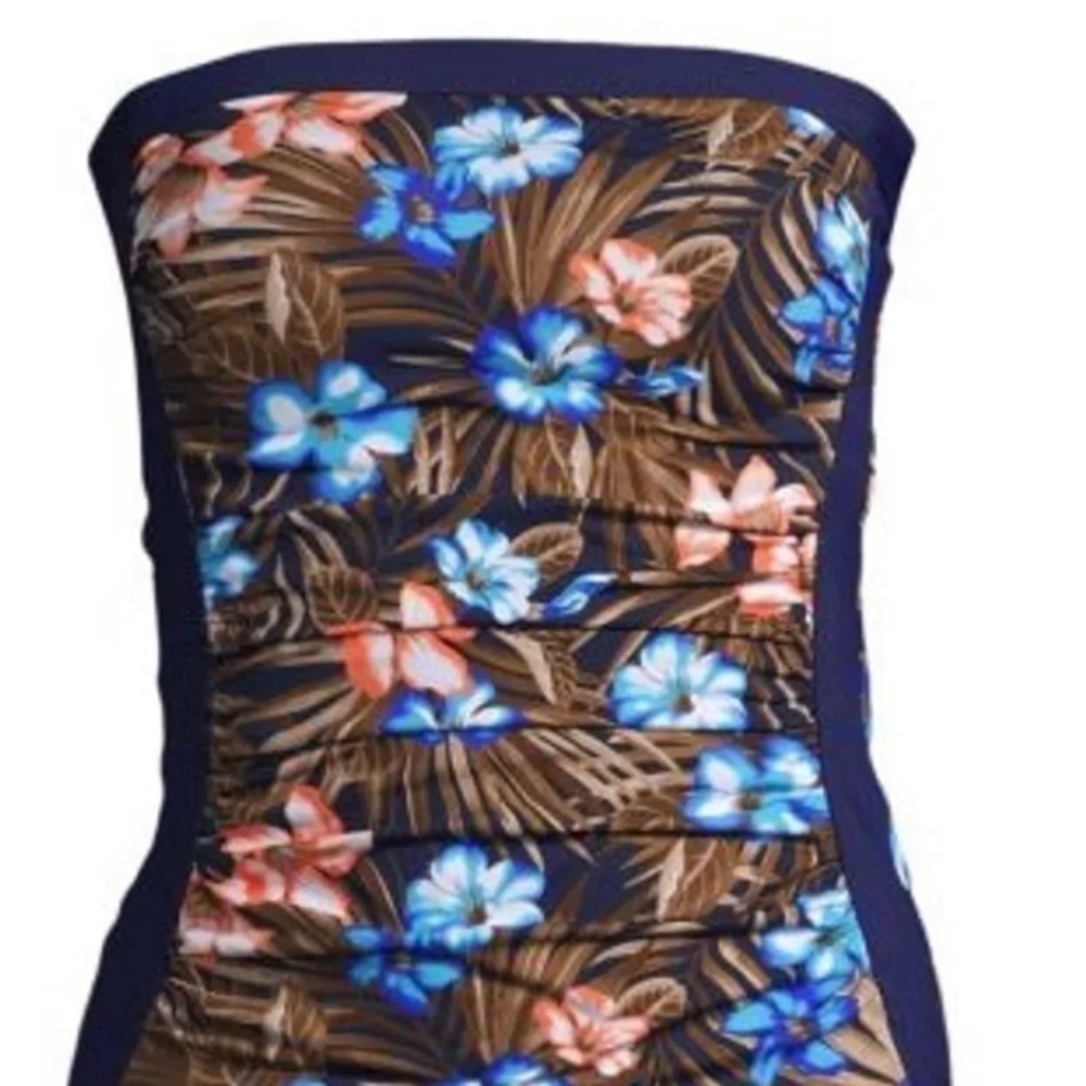 WOMEN'S Long Bandeau Tankini Swimsuit Top With Removable Adjustable Straps-NWT